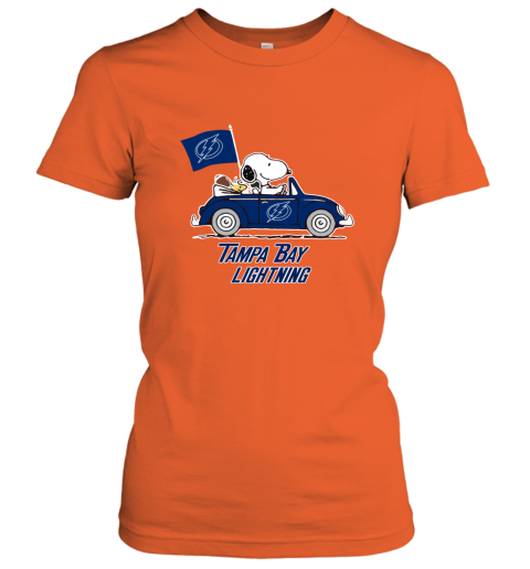 Snoopy And Woodstock Ride The Tampa Bay Lightnings Car hmuy snoopy and woodstock ride the tampa bay lightnings car ladies t shirt 20 front orange