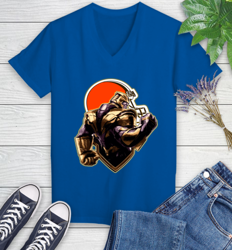 NFL Thanos Avengers Endgame Football Sports Cleveland Browns Women's V-Neck T-Shirt 10