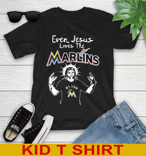 Miami Marlins MLB Baseball Even Jesus Loves The Marlins Shirt Youth T-Shirt