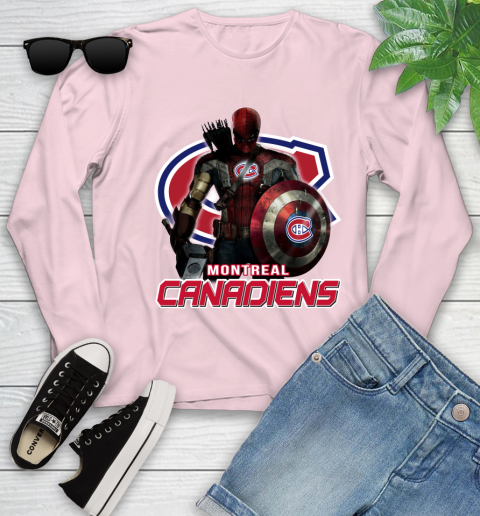 NHL Captain America Thor Spider Man Hawkeye Avengers Endgame Hockey Montreal Canadiens Youth Long Sleeve 10