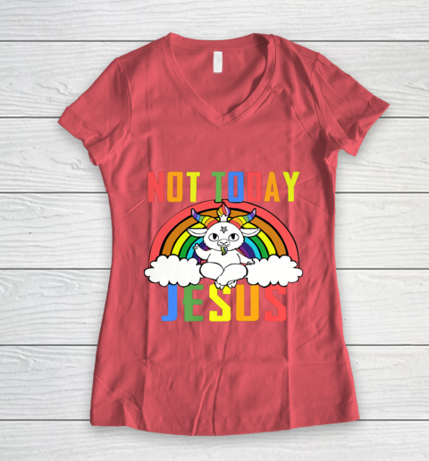 Unicorn Rainbow Not Today Jesus Premium Women's V-Neck T-Shirt 6