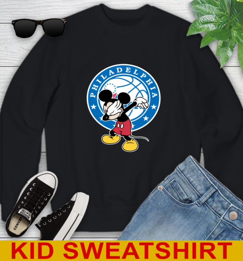 Philadelphia 76ers NBA Basketball Dabbing Mickey Disney Sports Youth Sweatshirt 2