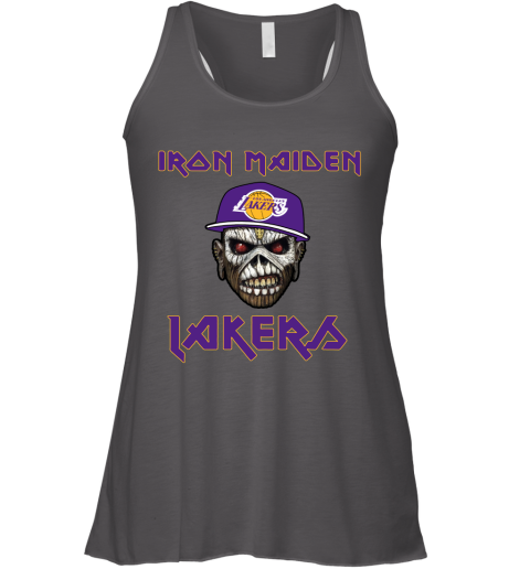 lt3p nba los angeles lakers iron maiden rock band music basketball flowy tank 32 front dark grey heather
