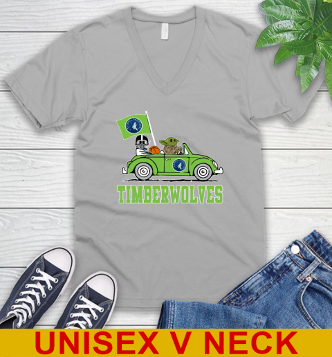 NBA Basketball Minnesota Timberwolves Darth Vader Baby Yoda Driving Star Wars Shirt V-Neck T-Shirt 4