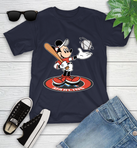 MLB Baseball Miami Marlins Cheerful Mickey Disney Shirt Youth T-Shirt 3
