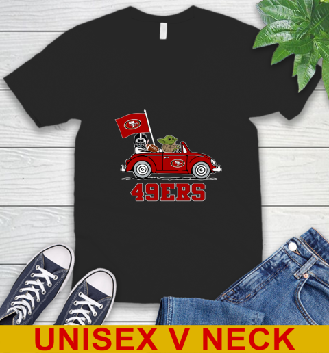 NFL Football San Francisco 49ers Darth Vader Baby Yoda Driving Star Wars Shirt V-Neck T-Shirt 2