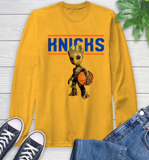 New York Knicks NBA Basketball Groot Marvel Guardians Of The Galaxy Long Sleeve T-Shirt 3