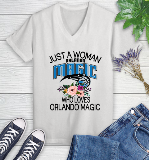 NBA Just A Woman Who Loves Orlando Magic Basketball Sports Women's V-Neck T-Shirt