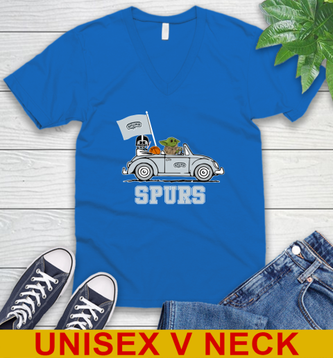 NBA Basketball San Antonio Spurs Darth Vader Baby Yoda Driving Star Wars Shirt V-Neck T-Shirt 6
