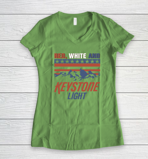 Red White And Keystone Light 4th Of July Women's V-Neck T-Shirt 4