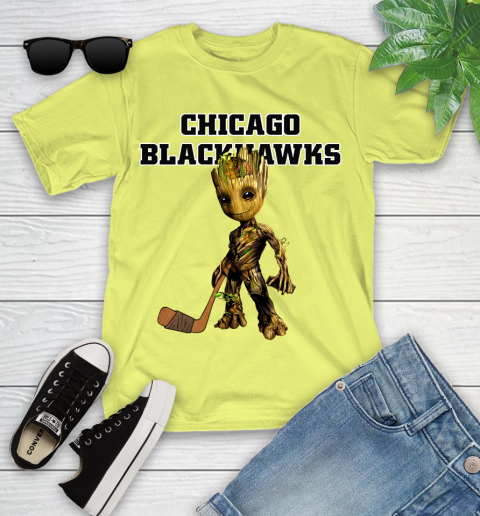 Chicago Blackhawks NHL Hockey Groot Marvel Guardians Of The Galaxy Youth T-Shirt 8