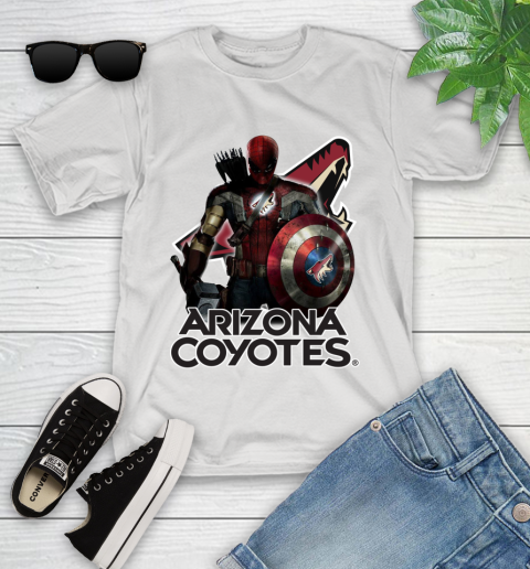 NHL Captain America Thor Spider Man Hawkeye Avengers Endgame Hockey Arizona Coyotes Youth T-Shirt