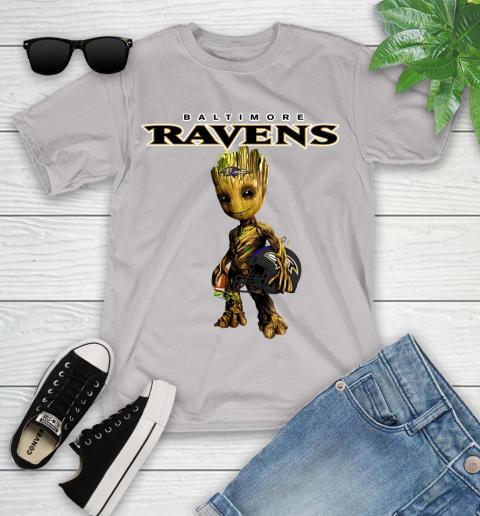 Baltimore Ravens NFL Football Groot Marvel Guardians Of The Galaxy Youth T-Shirt 12