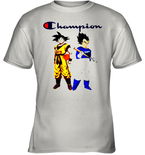 Son Goku And Vegeta Champions Los Angeles Dodgers And Los Angeles Lakers Youth T-Shirt