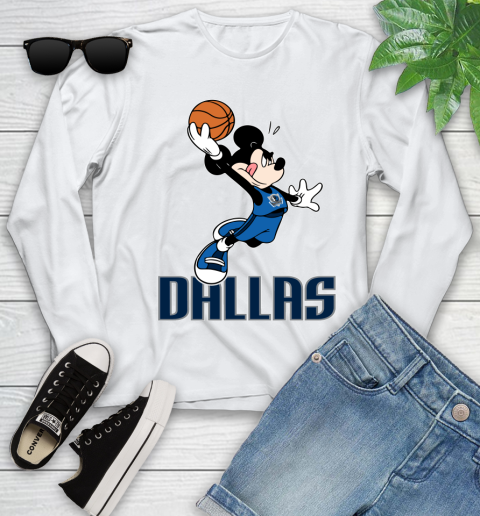 NBA Basketball Dallas Mavericks Cheerful Mickey Mouse Shirt Youth Long Sleeve 2