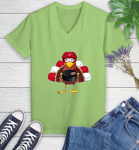Carolina Hurricanes Turkey Thanksgiving Day Women's V-Neck T-Shirt 11