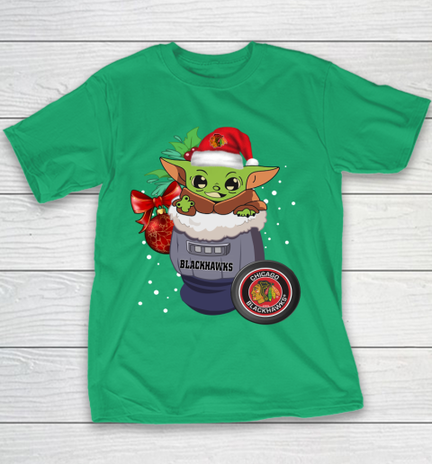 Chicago Blackhawks Christmas Baby Yoda Star Wars Funny Happy NHL Youth T-Shirt