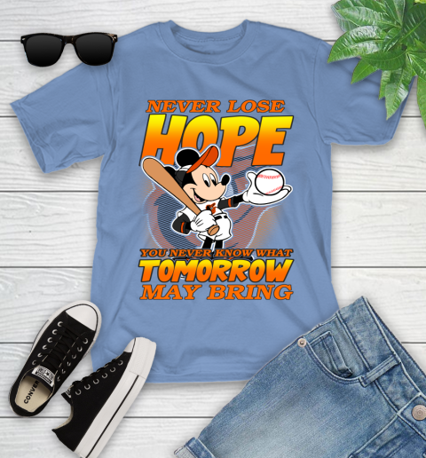 Baltimore Orioles MLB Baseball Mickey Disney Never Lose Hope Youth T-Shirt 15