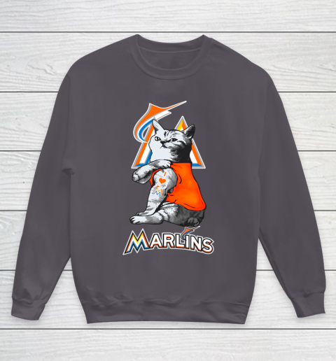 MLB Baseball My Cat Loves Miami Marlins Youth Sweatshirt 5