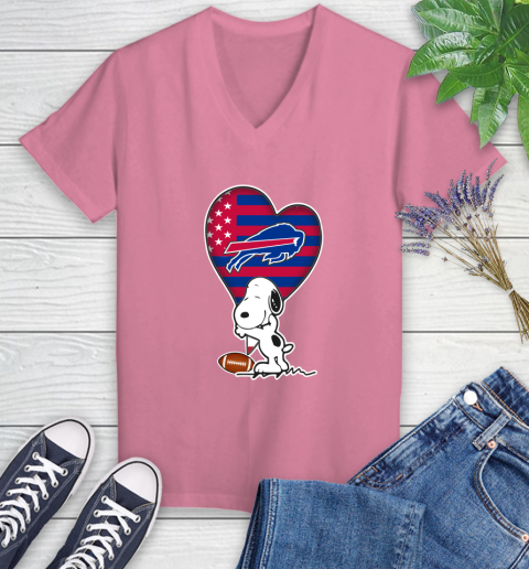 Buffalo Bills NFL Football The Peanuts Movie Adorable Snoopy Women's V-Neck T-Shirt 13