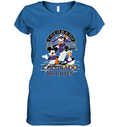 Colorado Rockies Mickey Donald And Goofy Baseball Women's V-Neck T-Shirt