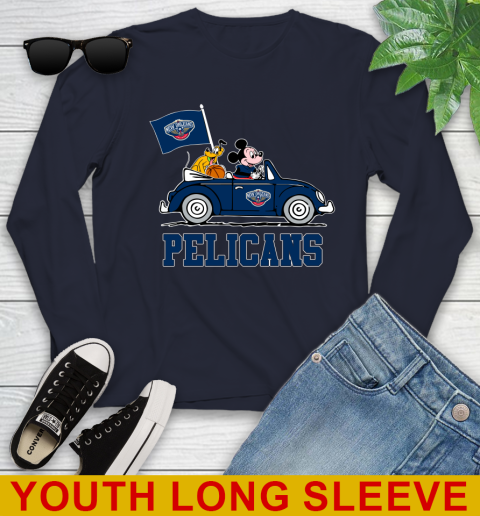 NBA Basketball New Orleans Pelicans Pluto Mickey Driving Disney Shirt Youth Long Sleeve 3