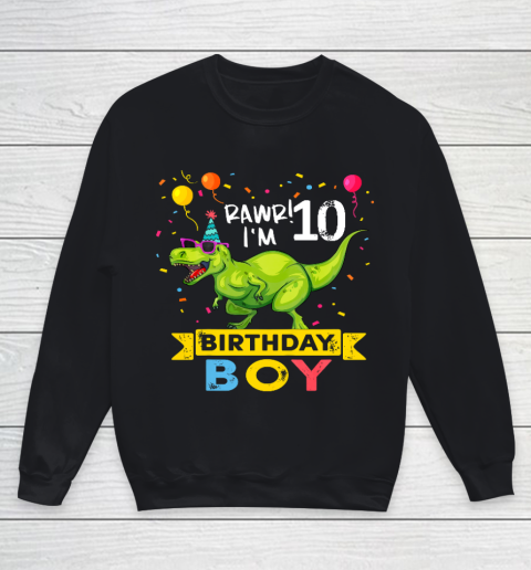 Kids 10 Year Old Shirt 2nd Birthday Boy T Rex Dinosaur Youth Sweatshirt