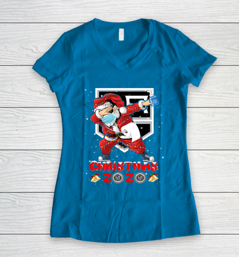 Los Angeles Kings Funny Santa Claus Dabbing Christmas 2020 NHL Women's V-Neck T-Shirt 5