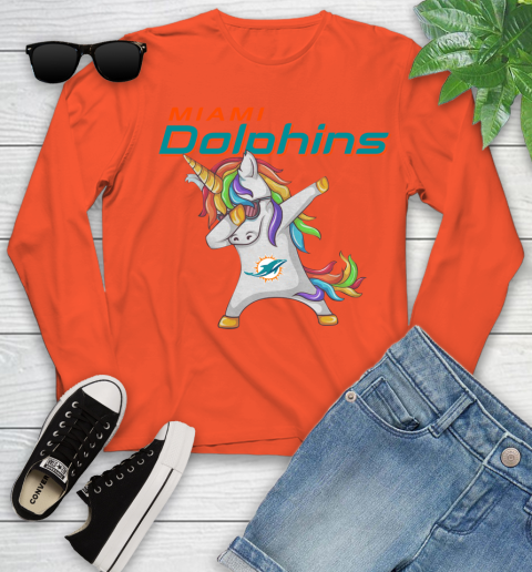 Miami Dolphins NFL Football Funny Unicorn Dabbing Sports Youth Long Sleeve 4