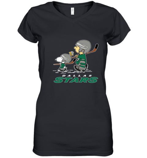 Let's Play Dallas Star Ice Hockey Snoopy NHL Women's V-Neck T-Shirt