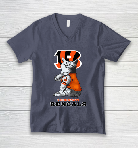 NFL Football My Cat Loves Cincinnati Bengals V-Neck T-Shirt 7