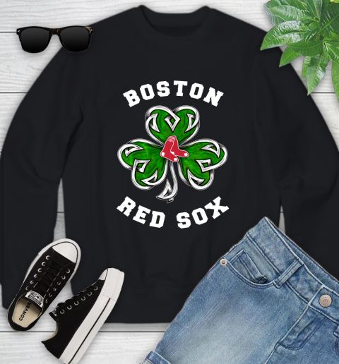 MLB Boston Red Sox Three Leaf Clover St Patrick's Day Baseball Sports Youth Sweatshirt