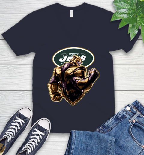 NFL Thanos Avengers Endgame Football Sports New York Jets V-Neck T-Shirt 3