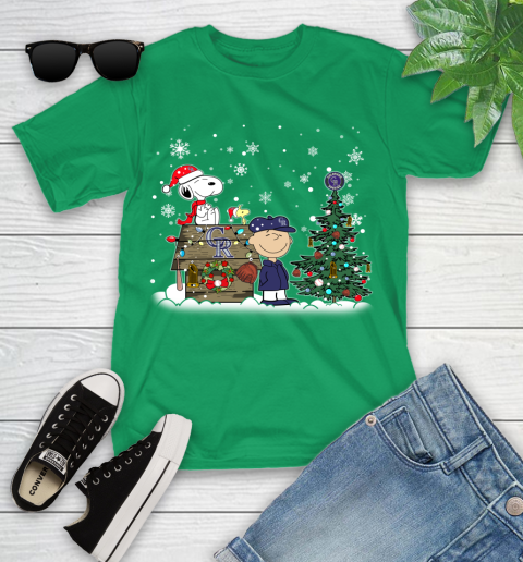 MLB Colorado Rockies Snoopy Charlie Brown Christmas Baseball Commissioner's Trophy Youth T-Shirt 8