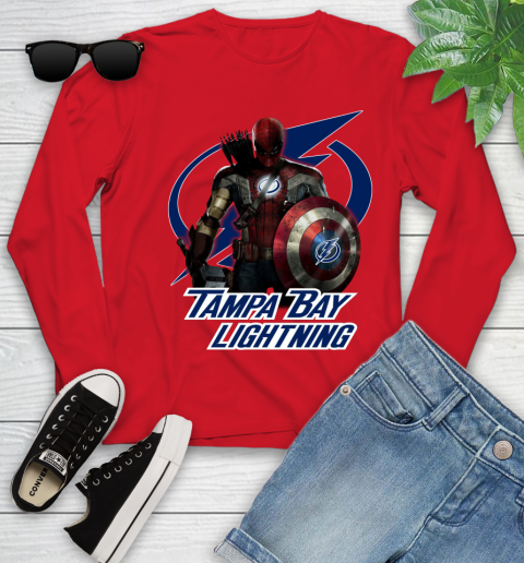 NHL Captain America Thor Spider Man Hawkeye Avengers Endgame Hockey Tampa Bay Lightning Youth Long Sleeve 11