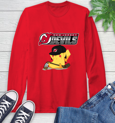 NHL Pikachu Hockey Sports New Jersey Devils Long Sleeve T-Shirt 10