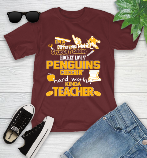 Pittsburgh Penguins NHL I'm A Difference Making Student Caring Hockey Loving Kinda Teacher Youth T-Shirt 14