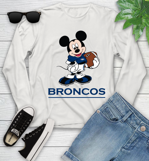 NFL Football Denver Broncos Cheerful Mickey Mouse Shirt Youth Long Sleeve 12