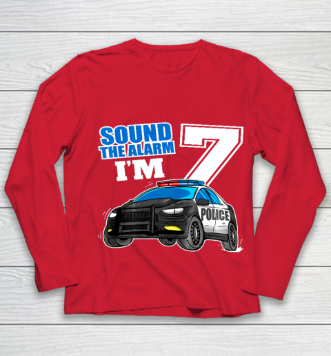 Kids Police Car 7th Birthday Shirt Boy 7 Cop Policeman Officer 7 Year Old Youth Long Sleeve 8