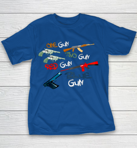 One Gun Two Gun Red Gun Blue Gun Funny Youth T-Shirt 6
