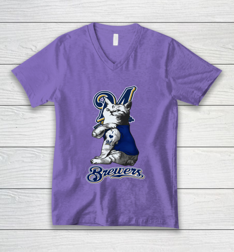 MLB Baseball My Cat Loves Milwaukee Brewers V-Neck T-Shirt 8