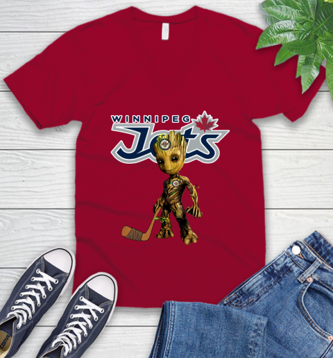 Winnipeg Jets NHL Hockey Groot Marvel Guardians Of The Galaxy V-Neck T-Shirt 8