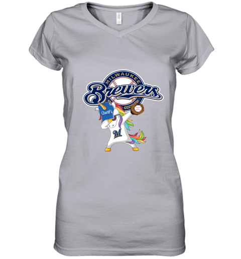 Hip Hop Dabbing Unicorn Flippin Love Milwaukee Brewers Women's V-Neck T-Shirt