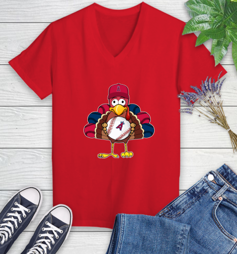 Los Angeles Angels Turkey thanksgiving Women's V-Neck T-Shirt 12