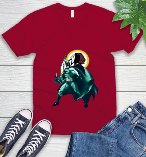 NFL Batman Football Sports Washington Redskins V-Neck T-Shirt 8