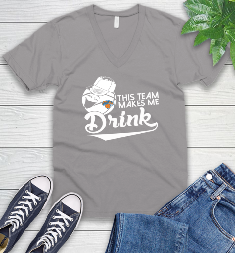 New York Knicks NBA Basketball This Team Makes Me Drink Adoring Fan V-Neck T-Shirt 3