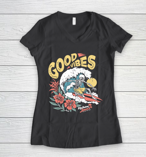 Good Vibes Skeleton Surfer Women's V-Neck T-Shirt 6