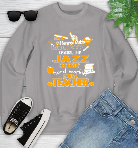 Utah Jazz NBA I'm A Difference Making Student Caring Basketball Loving Kinda Teacher Youth Sweatshirt 3