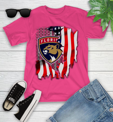 Florida Panthers NHL Hockey American Flag Youth T-Shirt 11