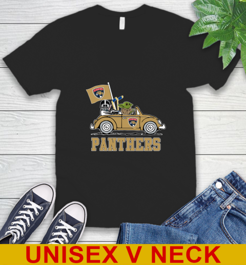 NHL Hockey Florida Panthers Darth Vader Baby Yoda Driving Star Wars Shirt V-Neck T-Shirt 2